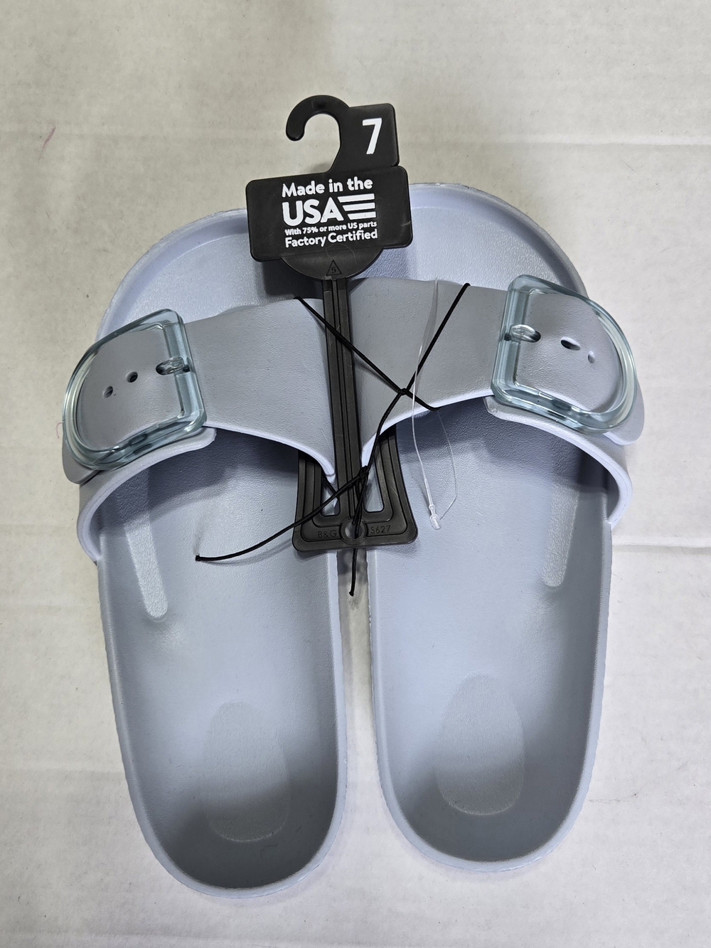 Made In The USA Light Blue Unisex Slide Sandals with Clear Buckle